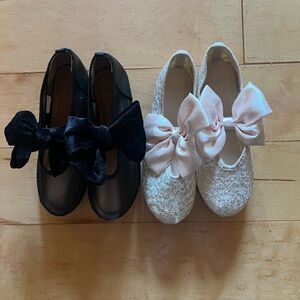 Girls Bow Ballet Flats - Black and Light Pink